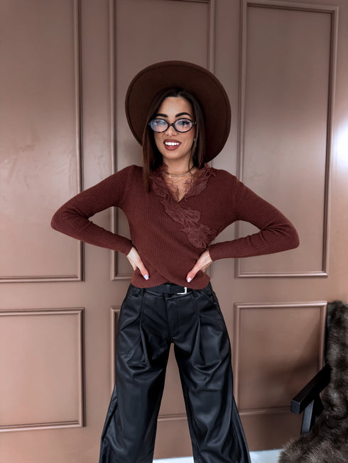 Tops ar mežģīnēm "LUX ROYAL QX586" - CHOCO